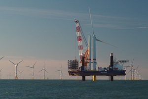 Installation vessel Aeolus working at the Norther offshore wind farm