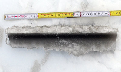 Figure 1. Ice fragment shed from a wind turbine, 30cm long, weighing 1.650kg Boku fig01