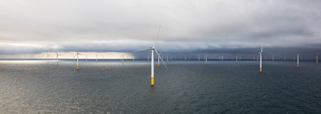 Figure 1. Aerial shot of Gemini offshore wind farm showing the wind turbines arranged in rows (courtesy Gemini offshore wind farm) Bryce 1
