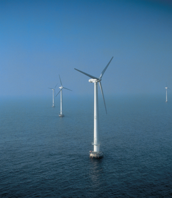 Figure 1. The world’s first offshore wind farm: Vindeby Wind Farm in Denmark. These 11 turbines ran for 25 years with a combined capacity smaller than a single offshore wind turbine today LM Figure 1