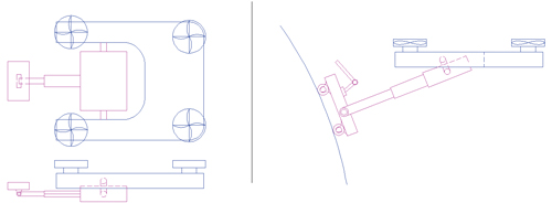 Figure 2. Schematics of a drone with a versatile platform leaning on a surface while hovering near the working area aircraft drone Figs12