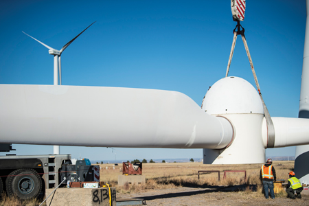 Figure 1. Decommissioning a 600kW turbine (photo: Dennis Schroeder / NREL) NREL fig 1