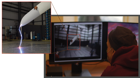 Figure 3. Neal Fine, CEO, remotely observing large-scale lightning testing at NTS Lightning Technologies Arctura fig 3