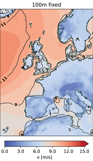 europe wind speed 100m fixed mean coolwarm