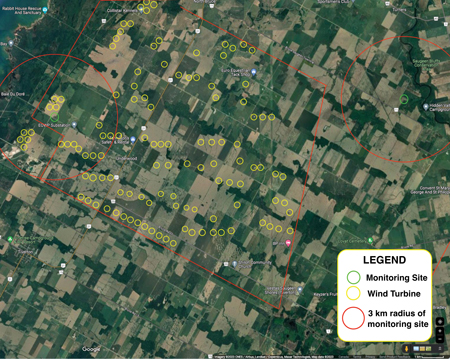 Figure 1. The sites, at 537m and at > 6 km, from the nearest wind turbine Palmer Figure 1 TIF Map With Legend