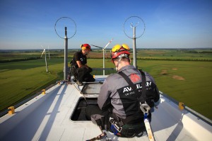 Service Technicians at work on top of nacelle