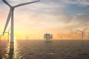 Artistic illustration of Aibel offshore platform in offshore wind farm source Aibel