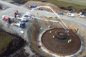 Concrete poured for first of 103 wind turbine bases at Viking Wind Farm in Shetland