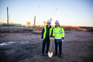 Mark Halliday Operations Director for Dogger Bank with Matt Beeton CEO Port of Tyne breaking ground for Dogger Bank OM base