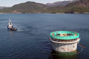 11 substructures are transported from the Aker Solutions yard at Stord to the deep-water site at Dommersnes (courtesy Woldcam / Equinor) hywind tampen equinor