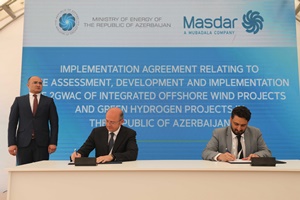 The implementation agreements were signed by HE Parviz Shahbazov, Minister of Energy, with Fawaz Al Muharrami, Acting Executive Director of Masdar Clean Energy, signing on behalf of Masdar Masdar Signs Agreements to Develop 4000 MW of Clean and Renewable Energy Mega Projects in Azerbaijan 300 200
