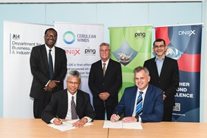 Secretary of State Kwasi Kwarteng observes the signing between Zainal Abidin Abd Jalil and Rob Fisher of Ping Petroleum Dan Jackson of Cerulean Winds an 2