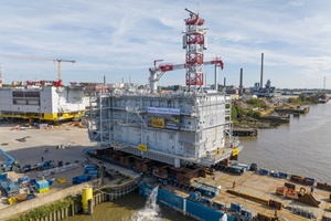 TenneT's Hollandse Kust north transformer platform has been placed on a floating barge in the port of Antwerpen, Belgium TenneTs Hollandse Kust north transformer platform has been placed on a floating barge in the port