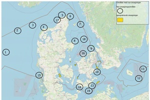 The applications are located at areas 1-3, 7, 11 and 12, cf. map The Danish Energy Agency received 47 applications for offshore wind farms through the so called open door scheme 300 200