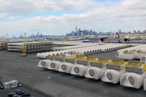 Wind turbine staging operations with the Manhattan skyline in the background artistic rendition not final 300 200