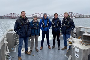 Left to right: Doug Lothian (CTO of Zelim), Christopher Clarke, Ciaran Doherty, Zac Hall (Kero Development Partners), Sam Mayall (CEO of Zelim) (credit Zelim) Zelim with Kero Development Partners near the Forth Bridge credit Zelim 2
