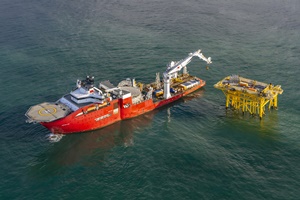 First marine cable for Hollandse Kust wind farm West Alpha laid to TenneTs socket (picture Flying Focus)