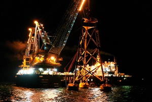 Foundation installation at the Seagreen Wind Farm site 27 kilometres off the coast of the county of Angus in Scotland C SEAGREEN WIND ENERGY LTD