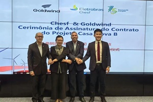 Yan Yuqing, Consul General of China in Recife, Fabio Alves, President of Chesf, and Liang Xuan, General Manager of Goldwind South America attended the signing ceremony Goldwind Brazil 300 200