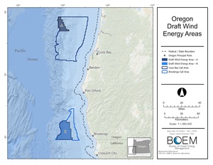 Map of Oregon draft wind energy areas