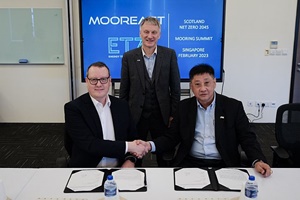 Mr Sim Koon Lam, CEO of Mooreast (right), alongside Mr Andy Rodden (left), Director, Offshore Renewables of ETZ Ltd, signed a Collaboration Agreement in the presence of Mr Ivan McKee (centre), Minister for Business, Trade, Tourism and Enterprise to explore establishing a manufacturing facility in Aberdeen, Scotland Mooreast signs agreement with to explore establishing manufacturing facility in Aberdeen 300 200