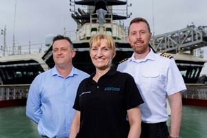 North Star new SOV vessel manager Ben Gardner chief engineer Anna Przydatek and vessel master Keith Sutherland