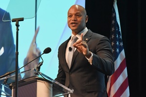 The governor presented his vision during a plenary keynote this morning at the International Offshore Wind Partnering Forum in Baltimore The governor presented his vision during a plenary keynote this morning at the International Offshore Wind Partnering Forum in Baltimore