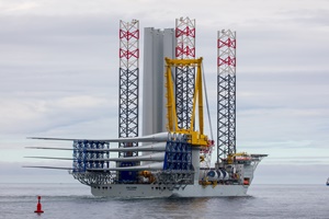 Voltaire departing Able Seaton Port in the North East of England for the Dogger Bank site in the North Sea courtesy Dogger Bank Wind Farm