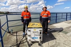 Alma Roxas-Aguila, Corio’s Development Director, and Evangeline Mangulabnan, Development Manager in our Cavite offshore wind project site with the LiDAR  (photo credit: Corio Generation) 