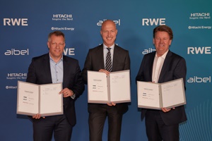 Left to right - Niklas Persson, Managing Director at Hitachi Energy’s Grid Integration business, Sven Utermöhlen, CEO of RWE Offshore Wind, and Mads Andersen, President and CEO of Aibel RWE Hitachi Energy Aibel framework
