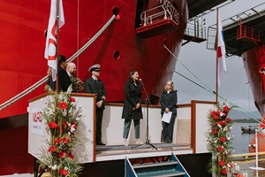 North Star CEO Gitte Gard Talmo makes a speech