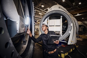The GE Vernova facility in Pensacola Florida where workers assemble the machine heads that house the gears and generators for new units used in the Repowering program. courtesy GE Vernova