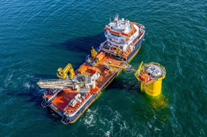 OEGs subsea team completing an ICCP anode installation workscope during the construction of an offshore wind farm utilising the chartered DP2 support vessel Zwerver V