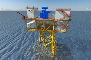 Artist Impression of the Neart na Gaoithe NnG offshore wind farm topside platform courtesy HSM