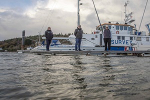 Mark O'Reilly, Trudy McIntyre and David Hyde of Fisheries Liaisons pictured at Crosshaven Boatyard Mark OReilly Trudy McIntyre and David Hyde of Fisheries Liaisons pictured at Crosshaven Boatyard
